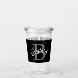 Modern Elegant Monogram Namn Black Grått-skript Take Away Mugg