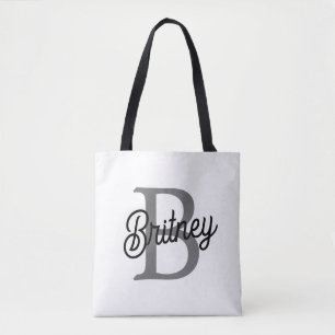 Modern Elegant Monogram Namn Black Grått-skript Tygkasse