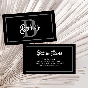 Modern Elegant Monogram Namn Black Grått-skript Visitkort