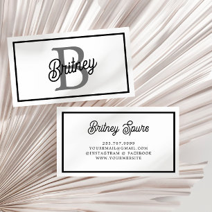 Modern Elegant Monogram Namn Black Grått-skript Visitkort