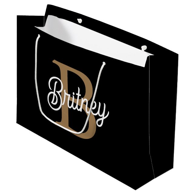 Modern Elegant Monogram Namn Black Guld (Framsidan Vinklad)