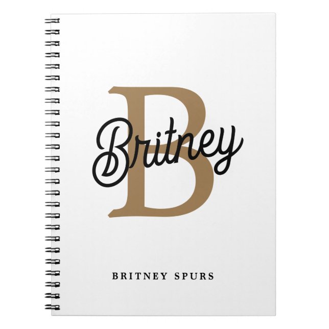 Modern Elegant Monogram Namn Black Guld Anteckningsbok (Framsidan)