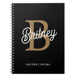 Modern Elegant Monogram Namn Black Guld Anteckningsbok