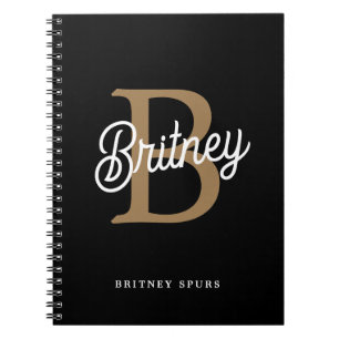Modern Elegant Monogram Namn Black Guld Anteckningsbok