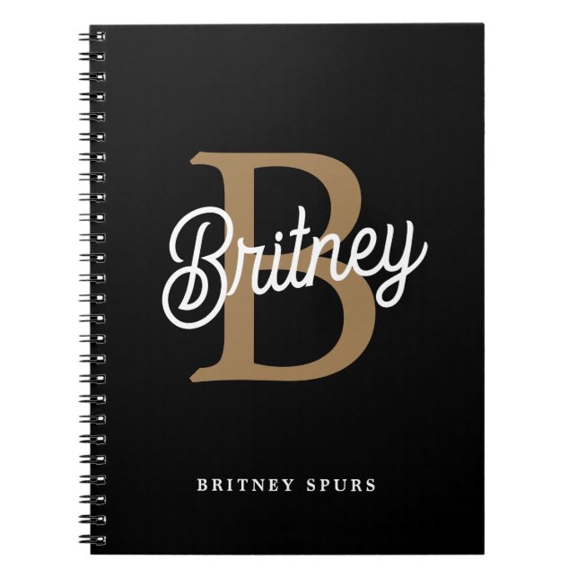 Modern Elegant Monogram Namn Black Guld Anteckningsbok (Framsidan)