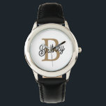Modern Elegant Monogram Namn Black Guld Armbandsur<br><div class="desc">Den moderna Eleganten Monogram Namn Black Guld Script Watch är en sofistikerad tidsuppgift som kombinerar funktioner med lyx. Den har en slimmad svart klocka i ansikte, försedd med ett snyggt guld-skript i monogram namn, skapande ett förfinat utseende och personlig. Den här klockan är designad om du vill lägga till en...</div>