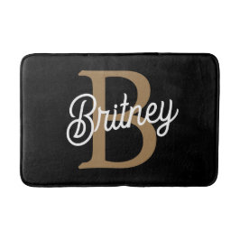 Modern Elegant Monogram Namn Black Guld Badrumsmatta