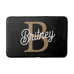Modern Elegant Monogram Namn Black Guld Badrumsmatta