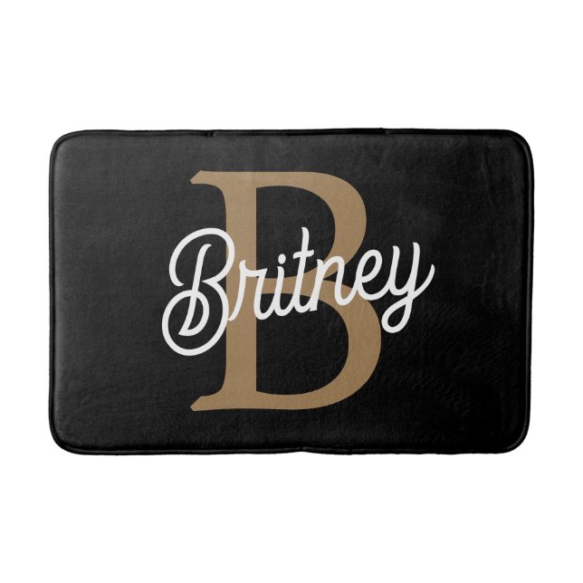 Modern Elegant Monogram Namn Black Guld Badrumsmatta (Framsidan)