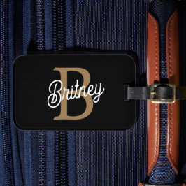 Modern Elegant Monogram Namn Black Guld Bagagebricka