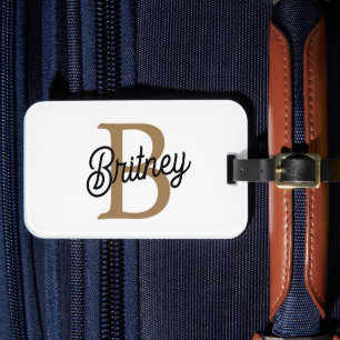 Modern Elegant Monogram Namn Black Guld Bagagebricka