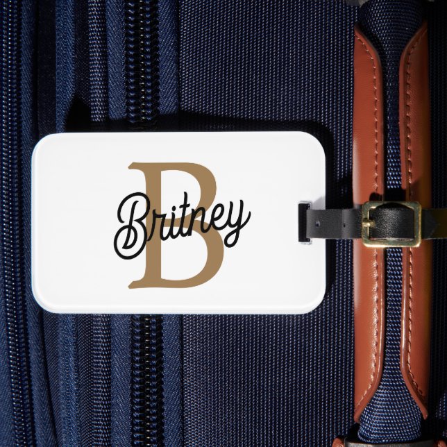 Modern Elegant Monogram Namn Black Guld Bagagebricka (Framsida Insitu 4)