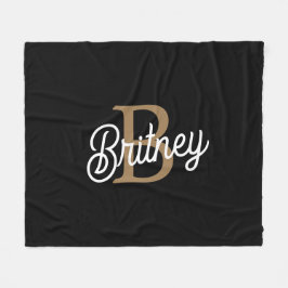 Modern Elegant Monogram Namn Black Guld Fleecefilt