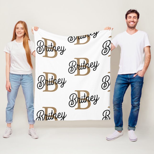 Modern Elegant Monogram Namn Black Guld Fleecefilt (På plats)