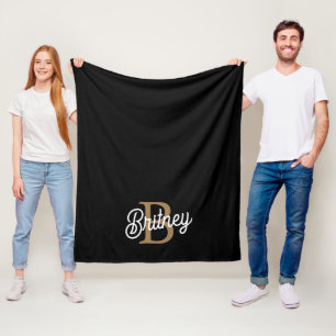 Modern Elegant Monogram Namn Black Guld Fleecefilt