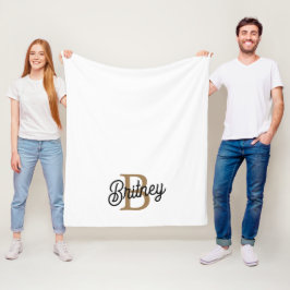 Modern Elegant Monogram Namn Black Guld Fleecefilt