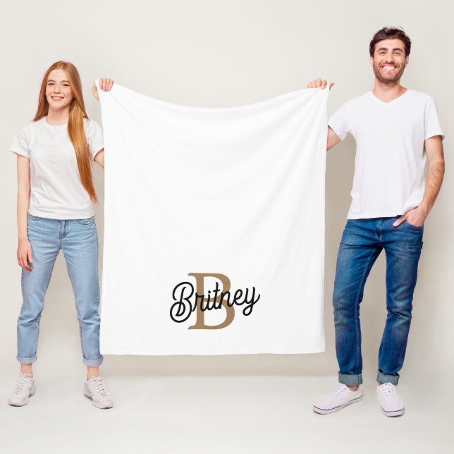 Modern Elegant Monogram Namn Black Guld Fleecefilt (På plats)