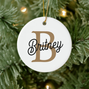 Modern Elegant Monogram Namn Black Guld Julgransprydnad Keramik