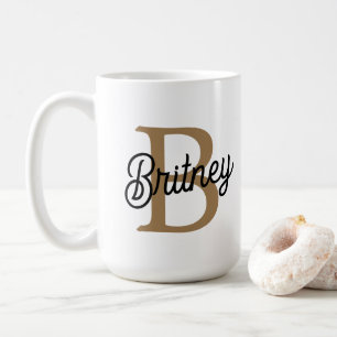 Modern Elegant Monogram Namn Black Guld Kaffemugg