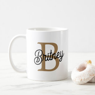 Modern Elegant Monogram Namn Black Guld Kaffemugg