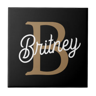 Modern Elegant Monogram Namn Black Guld Kakelplatta