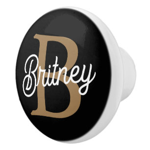 Modern Elegant Monogram Namn Black Guld Knopp