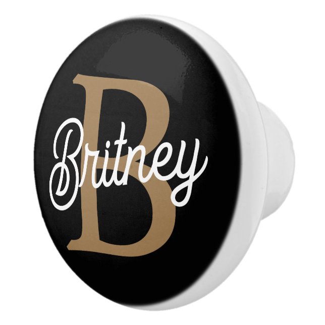 Modern Elegant Monogram Namn Black Guld Knopp (Höger)