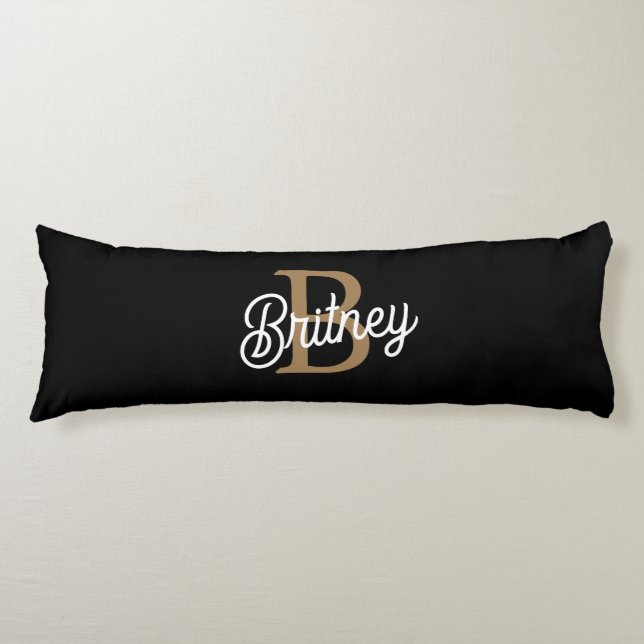 Modern Elegant Monogram Namn Black Guld Kroppskudde (Framsidan)
