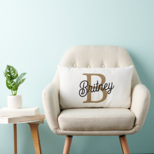 Modern Elegant Monogram Namn Black Guld Lumbarkudde