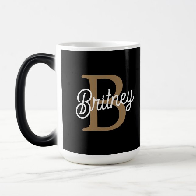 Modern Elegant Monogram Namn Black Guld Magisk Mugg (Vänster)