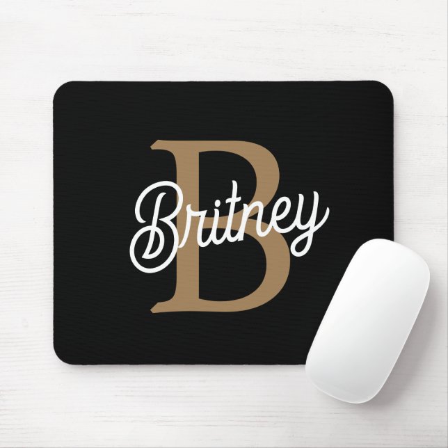 Modern Elegant Monogram Namn Black Guld Musmatta (Med mus)