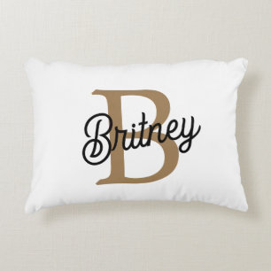 Modern Elegant Monogram Namn Black Guld Prydnadskudde