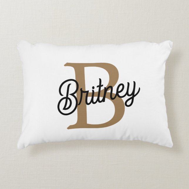 Modern Elegant Monogram Namn Black Guld Prydnadskudde (Framsidan)