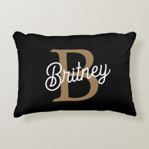 Modern Elegant Monogram Namn Black Guld Prydnadskudde