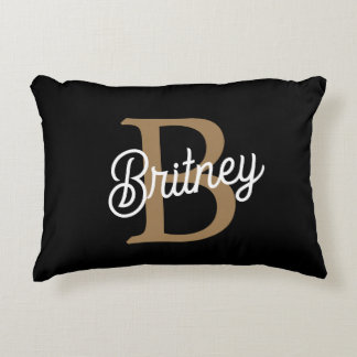 Modern Elegant Monogram Namn Black Guld Prydnadskudde