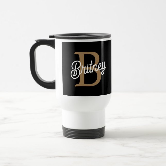 Modern Elegant Monogram Namn Black Guld Resemugg (Vänster)