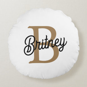 Modern Elegant Monogram Namn Black Guld Rund Kudde