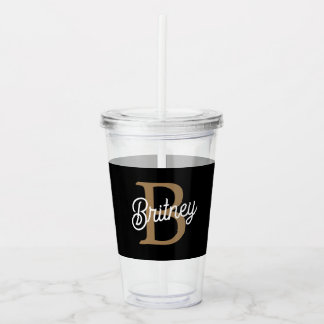 Modern Elegant Monogram Namn Black Guld Take Away Mugg