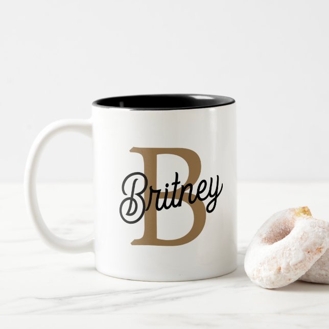 Modern Elegant Monogram Namn Black Guld Två-Tonad Mugg (Med munk)