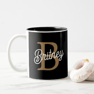 Modern Elegant Monogram Namn Black Guld Två-Tonad Mugg