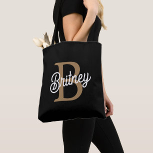 Modern Elegant Monogram Namn Black Guld Tygkasse