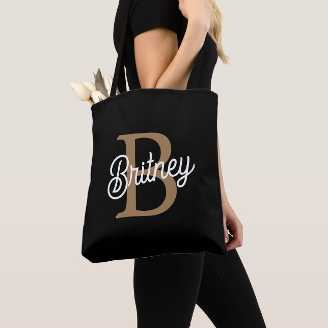 Modern Elegant Monogram Namn Black Guld Tygkasse (Närbild)