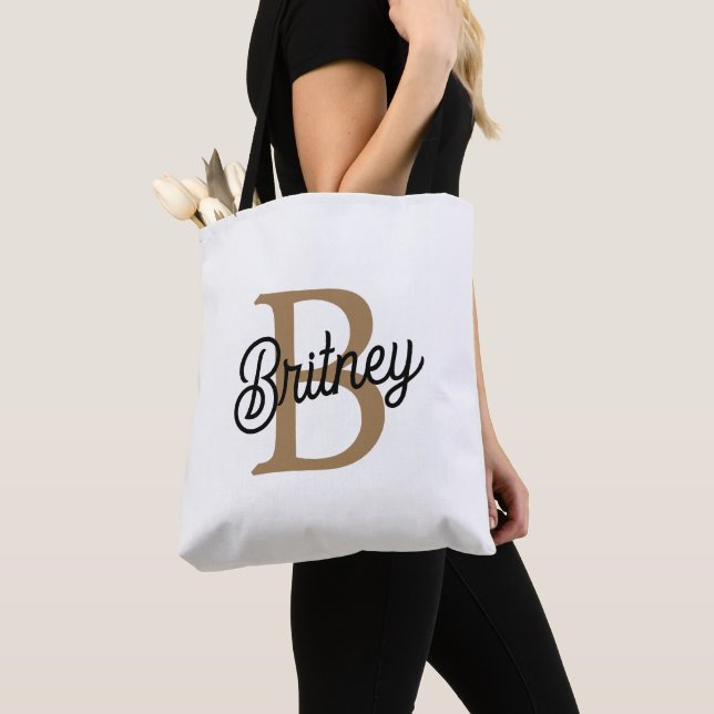 Modern Elegant Monogram Namn Black Guld Tygkasse (Närbild)