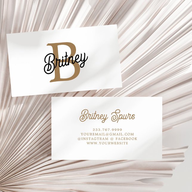 Modern Elegant Monogram Namn Black Guld Visitkort (Skapare uppladdad)