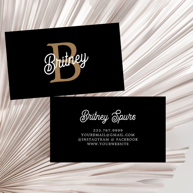 Modern Elegant Monogram Namn Black Guld Visitkort (Skapare uppladdad)