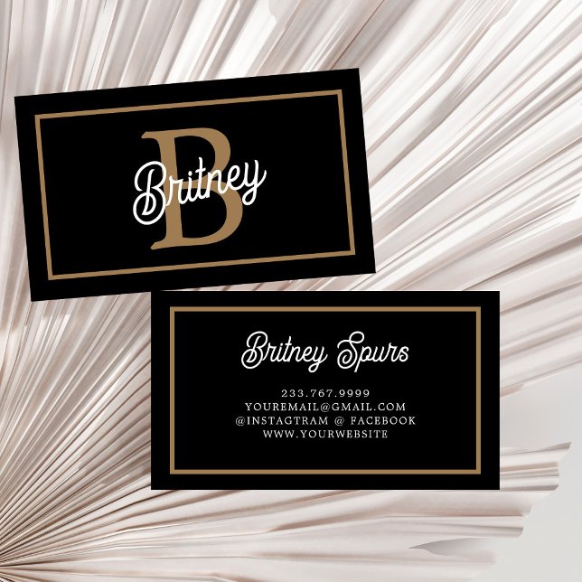 Modern Elegant Monogram Namn Black Guld Visitkort (Skapare uppladdad)