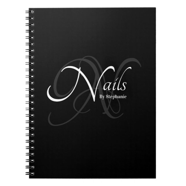 Modern Elegant Monogram Namn Nail Artist Black Anteckningsbok (Framsidan)