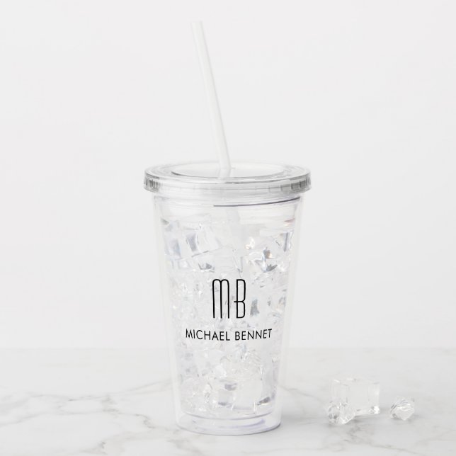Modern Elegant Monogram Namn Take Away Mugg (Framsida Ice)