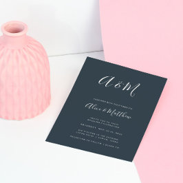 Modern Elegant Monogram Navy White Bröllop Inbjudningar