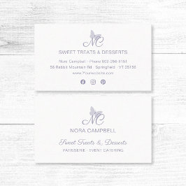 Modern Elegant Monogram Pastel Lavender Butterfly Visitkort
